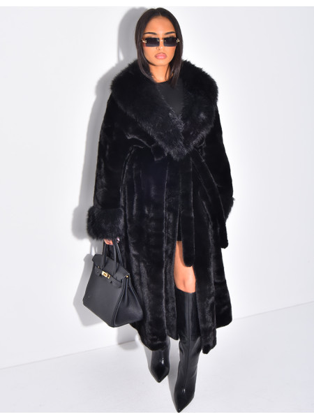 Manteau en fausse fourrure à ceinture
