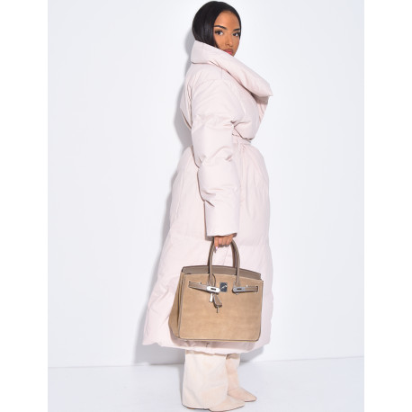 Lange gesteppte Daunenjacke zum Binden