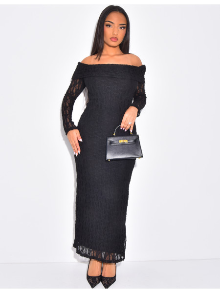 Robe col bateau en dentelle doublé