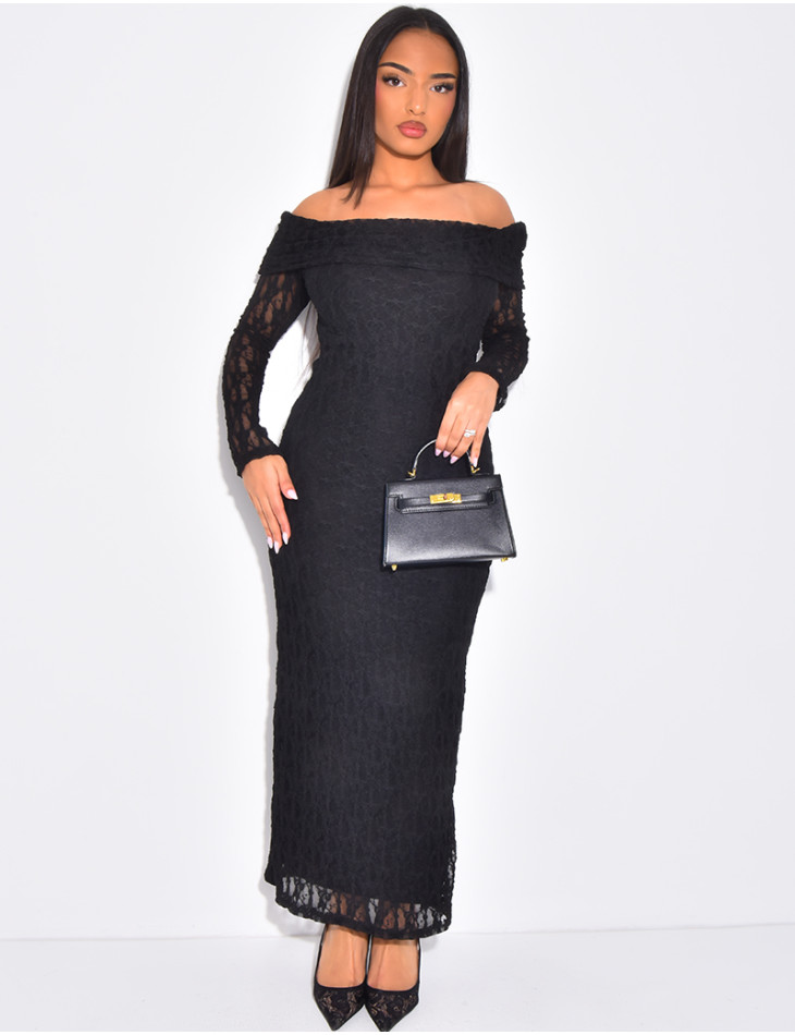 Robe col bateau en dentelle doublé