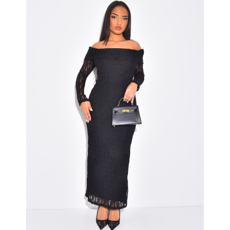 Robe col bateau en dentelle doublé