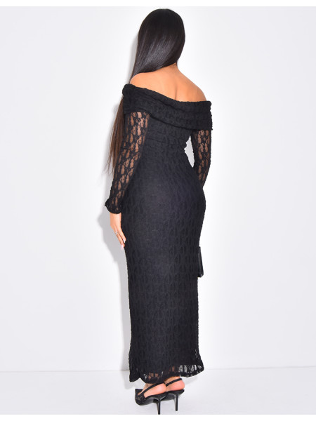 Robe col bateau en dentelle doublé