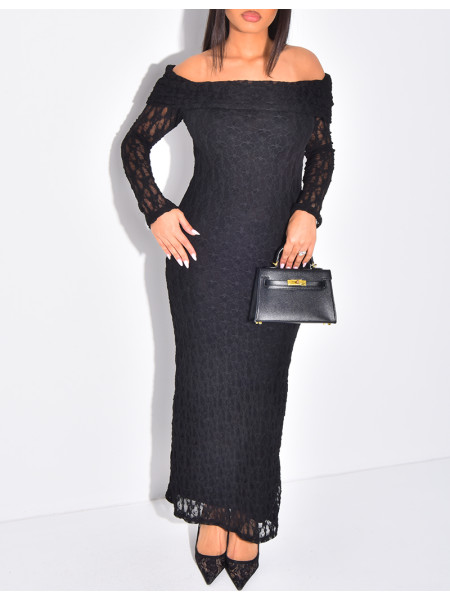 Robe col bateau en dentelle doublé