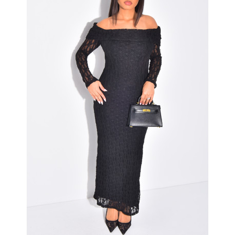 Robe col bateau en dentelle doublé