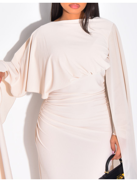 Robe longue et moulante drapée à capes