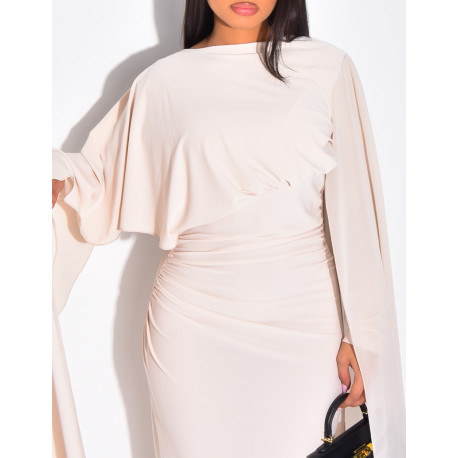 Robe longue et moulante drapée à capes