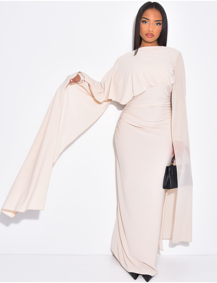 Robe longue et moulante drapée à capes
