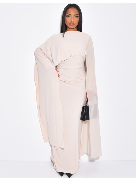 Robe longue et moulante drapée à capes