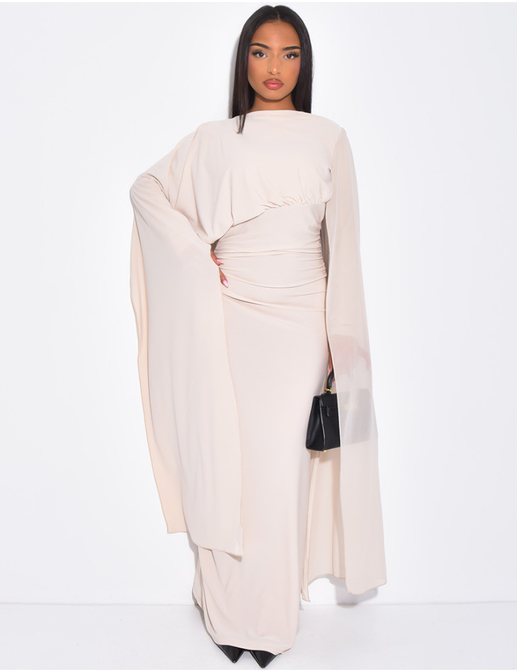 Robe longue et moulante drapée à capes