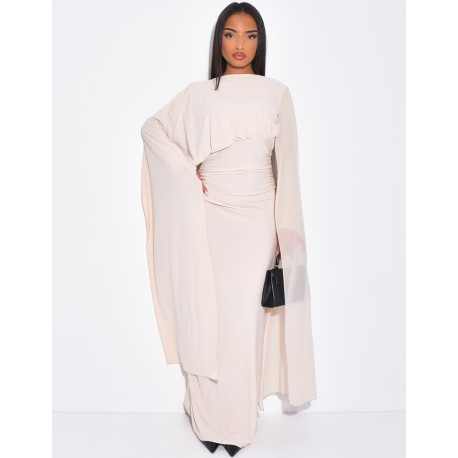 Robe longue et moulante drapée à capes