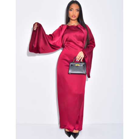 Robe longue en satin à empiècements aux manches à nouer