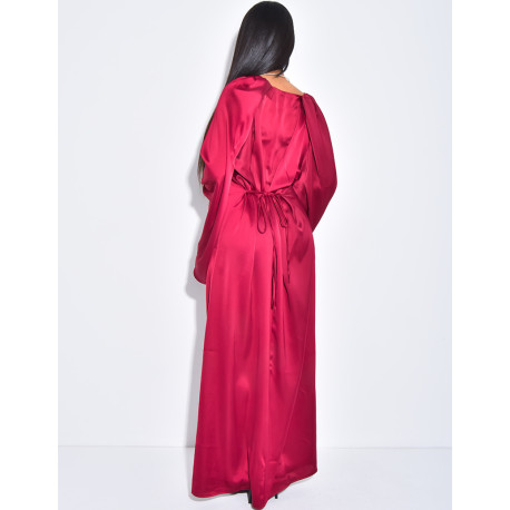 Robe longue en satin à empiècements aux manches à nouer