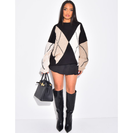 Pull oversize en laine à motifs jacquard