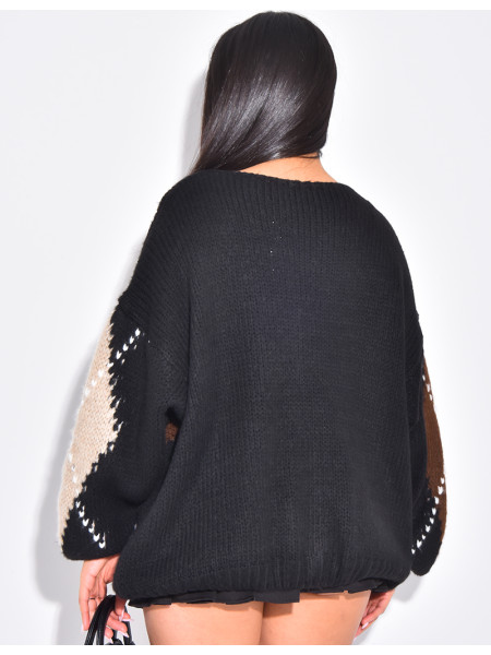 Oversize-Strickjacke mit Jacquardmuster und goldenen Knöpfen