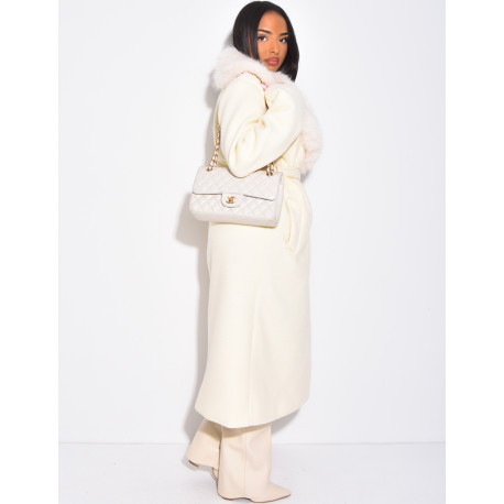 Manteau long en feutrine à col en fausse fourrure