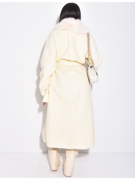 Manteau long en feutrine à col en fausse fourrure