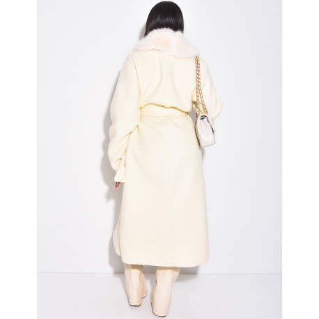 Manteau long en feutrine à col en fausse fourrure