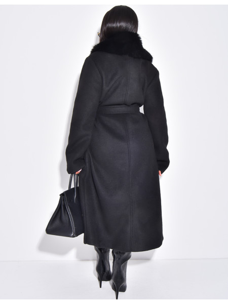 Manteau long en feutrine à col en fausse fourrure