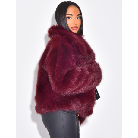 Veste courte en fausse fourrure à col rabattu