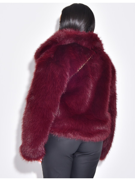 Veste courte en fausse fourrure à col rabattu