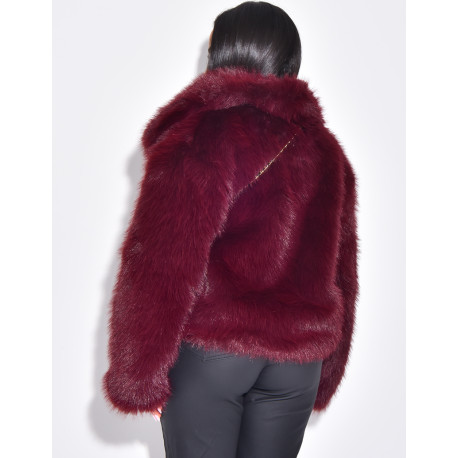 Veste courte en fausse fourrure à col rabattu