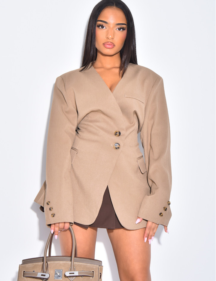 Blazer boutonné à nouer à la taille