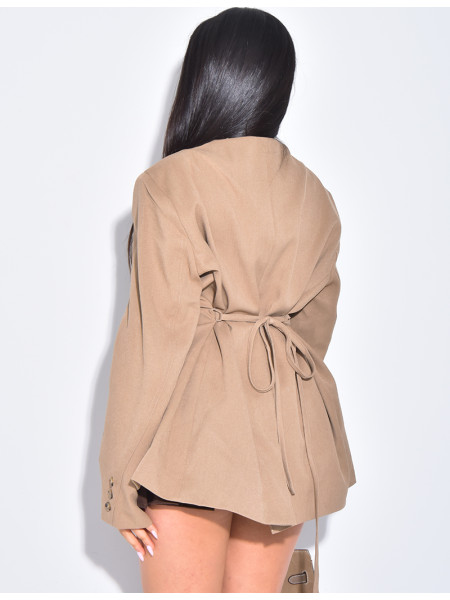 Blazer boutonné à nouer à la taille