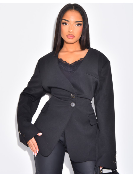 Blazer boutonné à nouer à la taille