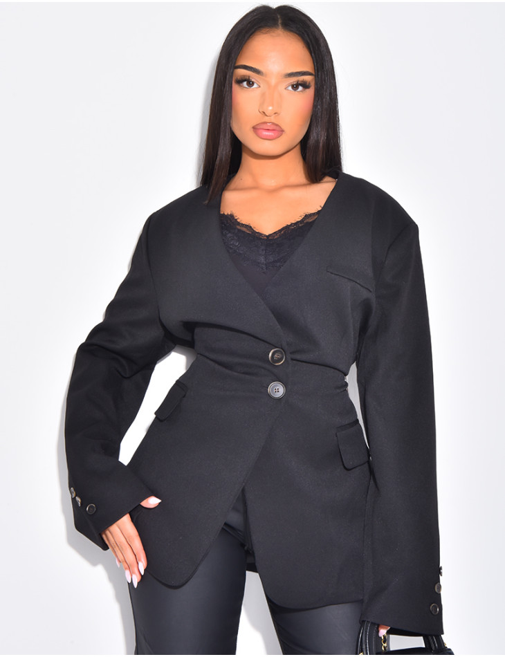 Blazer boutonné à nouer à la taille