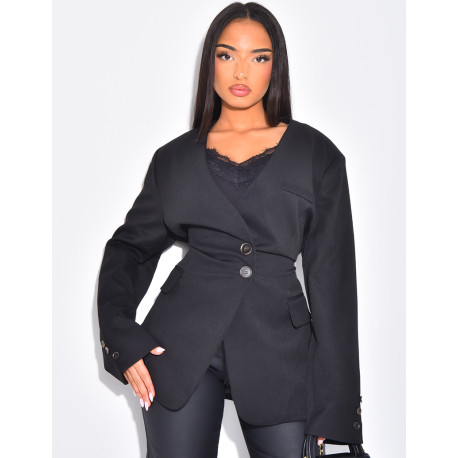 Blazer boutonné à nouer à la taille