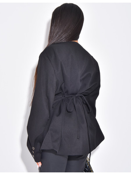 Blazer boutonné à nouer à la taille