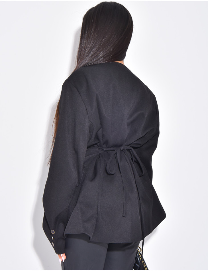 Blazer boutonné à nouer à la taille