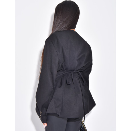 Blazer boutonné à nouer à la taille