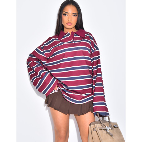 Oversize-Polohemd aus gestreiftem Sweatshirtstoff