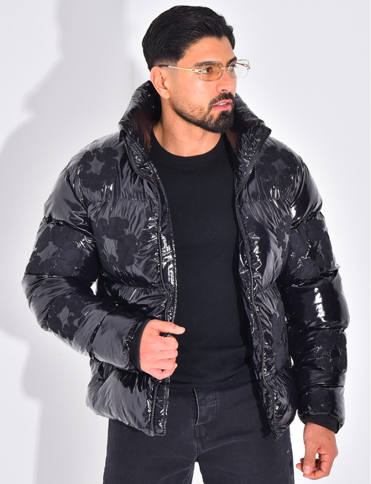 Doudoune matelassée en vinyl à fleurs