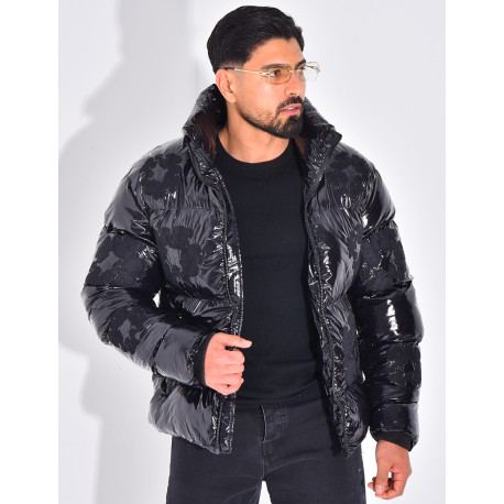 Doudoune matelassée en vinyl à fleurs