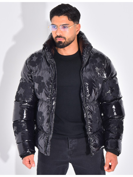 Doudoune matelassée en vinyl à fleurs