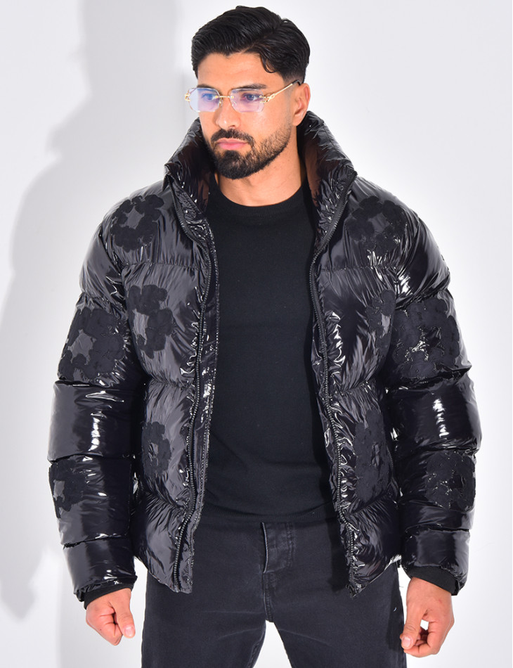 Doudoune matelassée en vinyl à fleurs