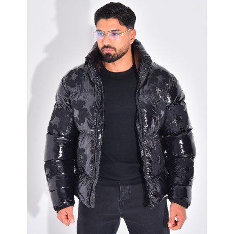 Doudoune matelassée en vinyl à fleurs