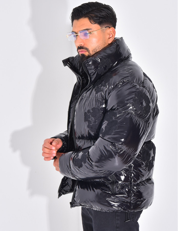 Doudoune matelassée en vinyl à fleurs