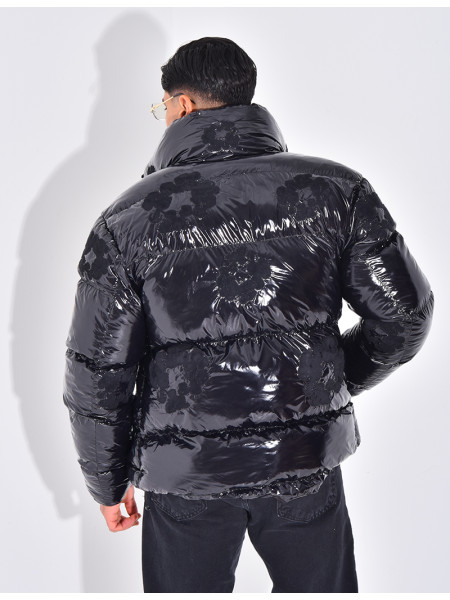 Doudoune matelassée en vinyl à fleurs