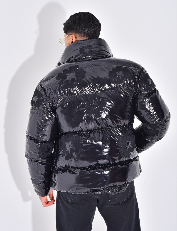 Doudoune matelassée en vinyl à fleurs