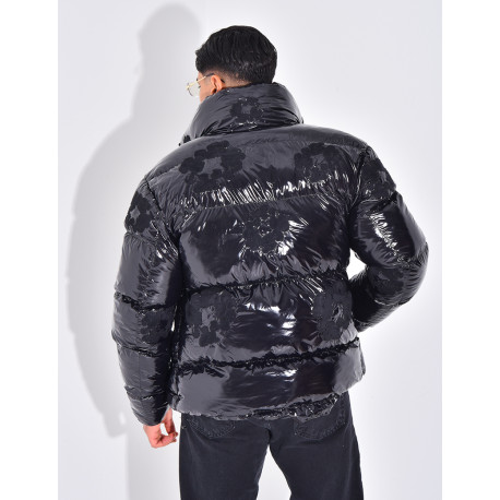 Doudoune matelassée en vinyl à fleurs