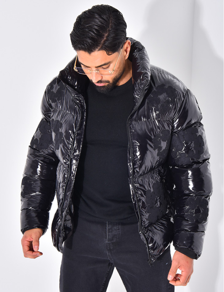 Doudoune matelassée en vinyl à fleurs