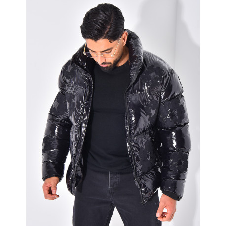 Doudoune matelassée en vinyl à fleurs