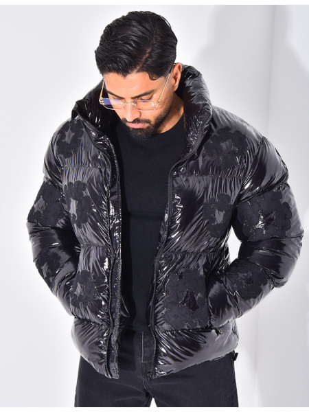 Doudoune matelassée en vinyl à fleurs