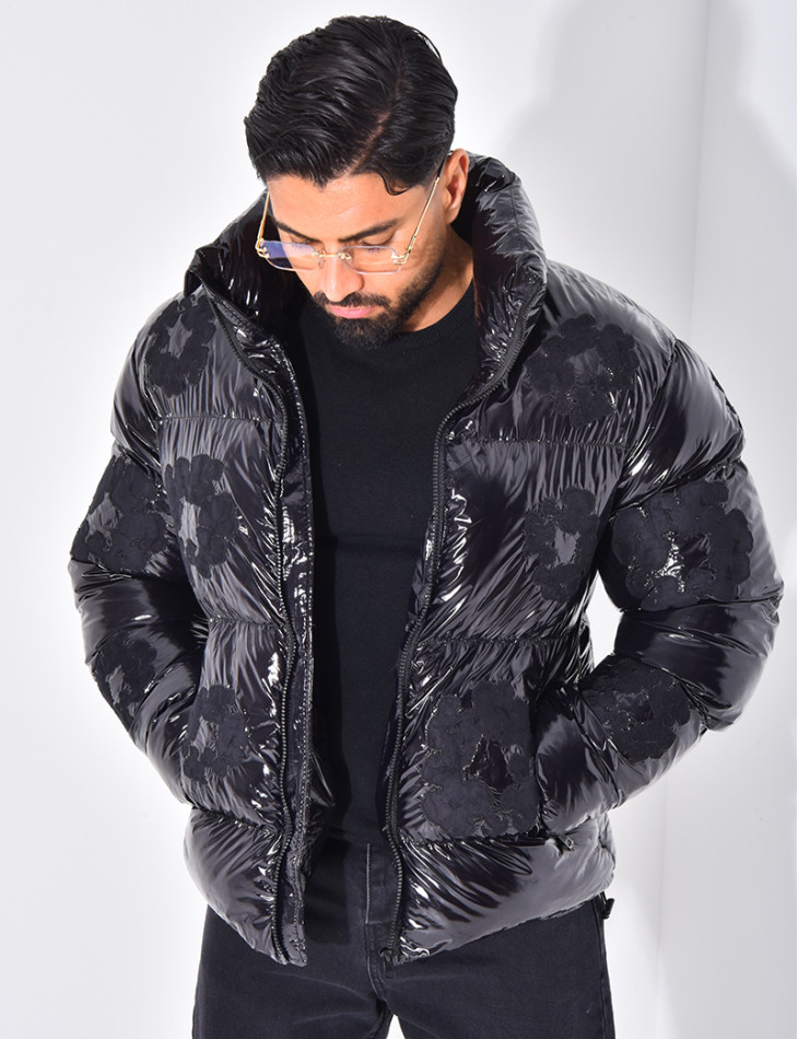 Doudoune matelassée en vinyl à fleurs