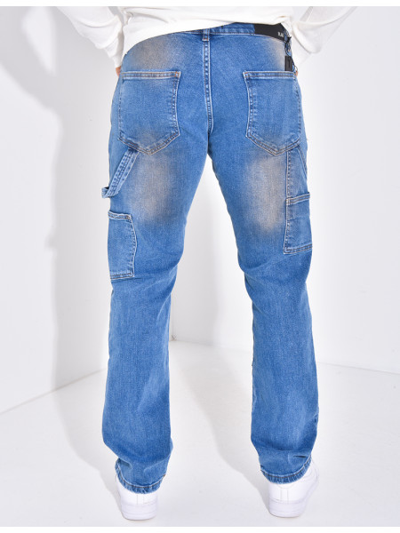 Jeans à tâches de peinture et empiècements contrastants