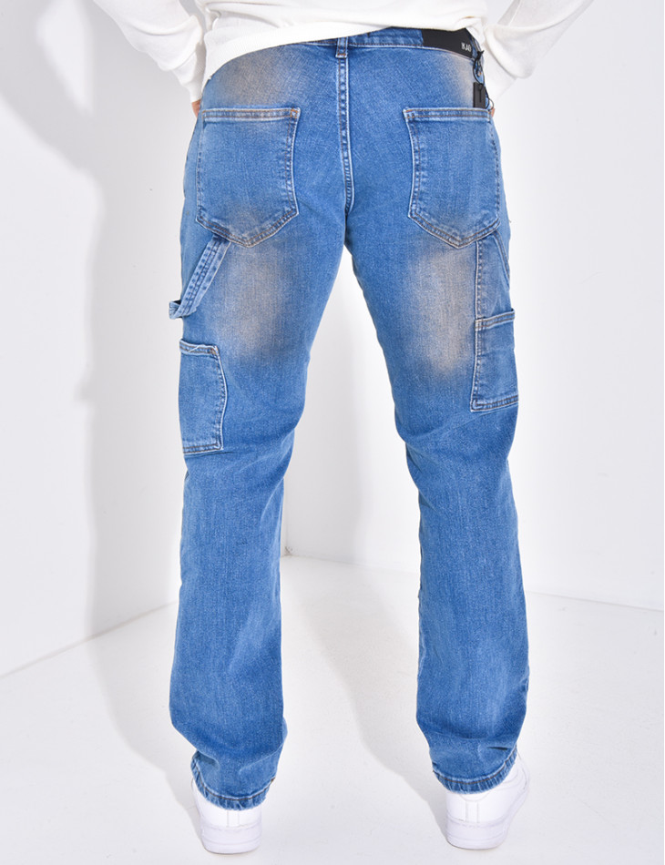 Jeans à tâches de peinture et empiècements contrastants