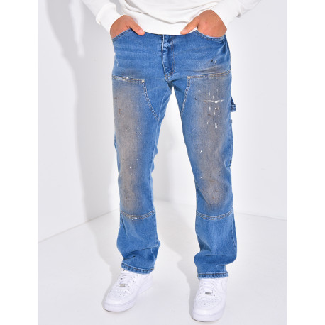 Jeans à tâches de peinture et empiècements contrastants